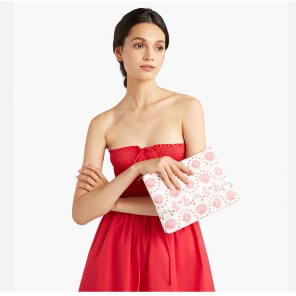 Hill House Roxie Nap Raspberry Red Cotton Smocked Tie Neck Mini Dress - Picture 2 of 7